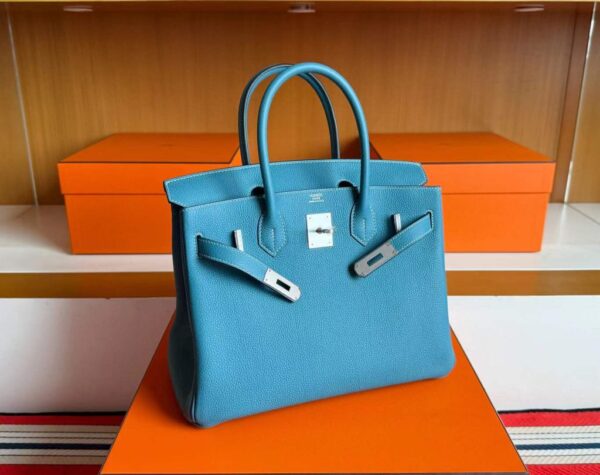 H Factory Bags Birkin Togo Leather Denim Blue Silver Hardware 30cm Full Handmade