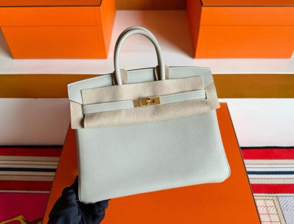 H Factory Bags Birkin Togo Leather Pearl Grey Gold Hardware 25cm Full Handmade
