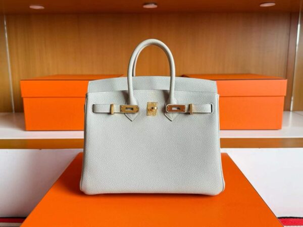 H Factory Bags Birkin Togo Leather Pearl Grey Gold Hardware 25cm Full Handmade