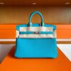 H Factory Bags Birkin Togo Leather Lake Blue Silver Hardware 25cm Full Handmade