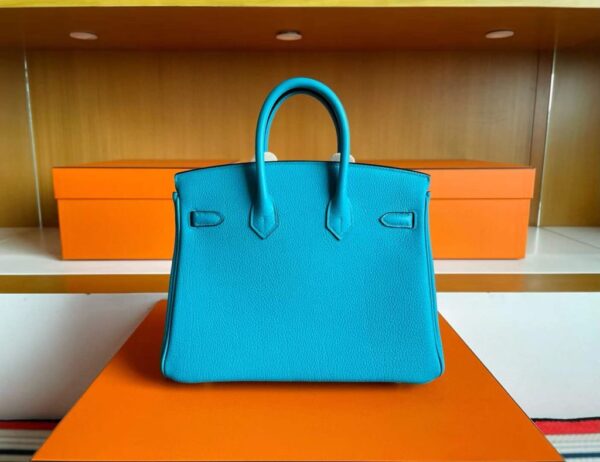 H Factory Bags Birkin Togo Leather Lake Blue Silver Hardware 25cm Full Handmade