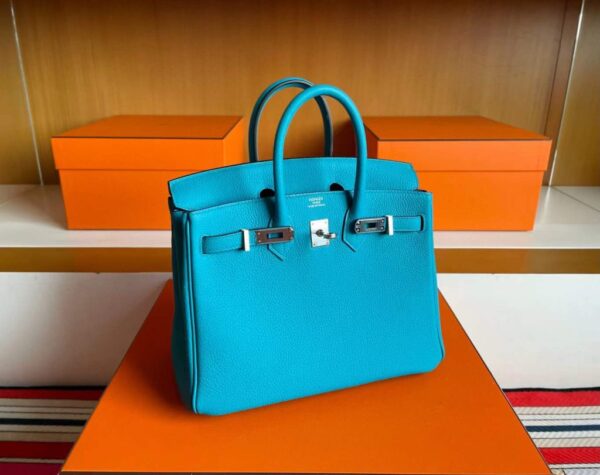 H Factory Bags Birkin Togo Leather Lake Blue Silver Hardware 25cm Full Handmade