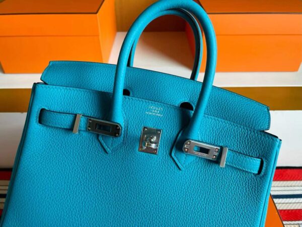 H Factory Bags Birkin Togo Leather Lake Blue Silver Hardware 25cm Full Handmade