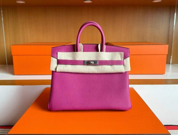 H Factory Bags Birkin Togo Leather Purple Pink Silver Hardware 25cm Full Handmade