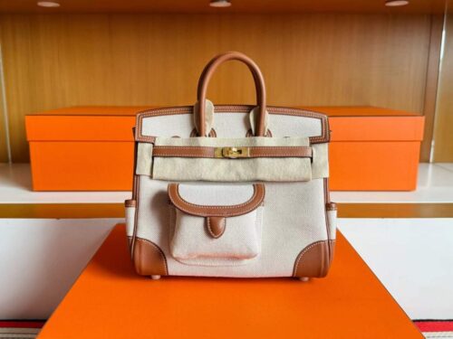 H Factory Bags Birkin Cargo Swift & Canvas Golden Brown Gold Hardware 25cm Full Handmade