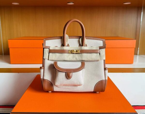 H Factory Bags Birkin Cargo Swift & Canvas Golden Brown Gold Hardware 25cm Full Handmade