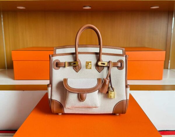 H Factory Bags Birkin Cargo Swift & Canvas Golden Brown Gold Hardware 25cm Full Handmade