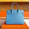 H Factory Bags Birkin Ostrich Leather Agate Blue Gold Hardware 30cm Full Handmade