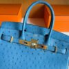 H Factory Bags Birkin Ostrich Leather Agate Blue Gold Hardware 30cm Full Handmade