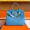 H Factory Bags Birkin Ostrich Leather Agate Blue Gold Hardware 30cm Full Handmade