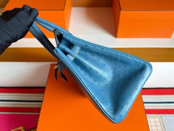 H Factory Bags Birkin Ostrich Leather Agate Blue Gold Hardware 30cm Full Handmade