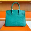H Factory Bags Birkin Ostrich Leather Turquoise Green Gold Hardware 30cm Full Handmade