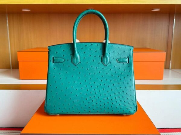 H Factory Bags Birkin Ostrich Leather Turquoise Green Gold Hardware 30cm Full Handmade