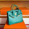 H Factory Bags Birkin Ostrich Leather Turquoise Green Gold Hardware 30cm Full Handmade
