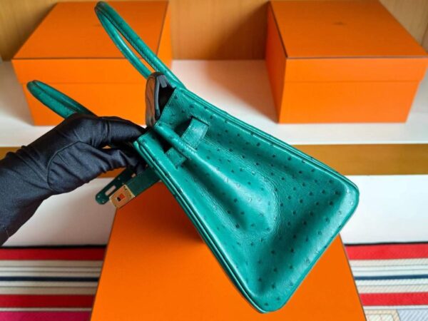 H Factory Bags Birkin Ostrich Leather Turquoise Green Gold Hardware 30cm Full Handmade