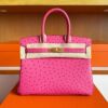 H Factory Bags Birkin Ostrich Leather Rose Pink Gold Hardware 30cm Full Handmade