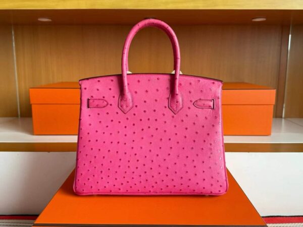 H Factory Bags Birkin Ostrich Leather Rose Pink Gold Hardware 30cm Full Handmade