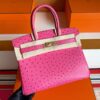H Factory Bags Birkin Ostrich Leather Rose Pink Gold Hardware 30cm Full Handmade