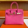 H Factory Bags Birkin Ostrich Leather Rose Pink Gold Hardware 30cm Full Handmade