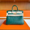 H Factory Bags Birkin Ostrich Leather Cypress Green Gold Hardware 25cm Full Handmade