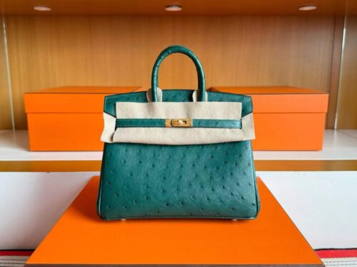 2025-11-11_100307_619-1024x768-1 H Factory Bags Birkin Ostrich Leather Cypress Green Gold Hardware 25cm Full Handmade