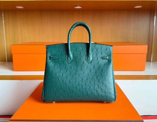 H Factory Bags Birkin Ostrich Leather Cypress Green Gold Hardware 25cm Full Handmade