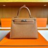 H Factory Bags Kelly Epsom Leather Golden Brown Silver Hardware 25cm Full Handmade