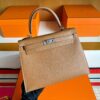 H Factory Bags Kelly Epsom Leather Golden Brown Silver Hardware 25cm Full Handmade