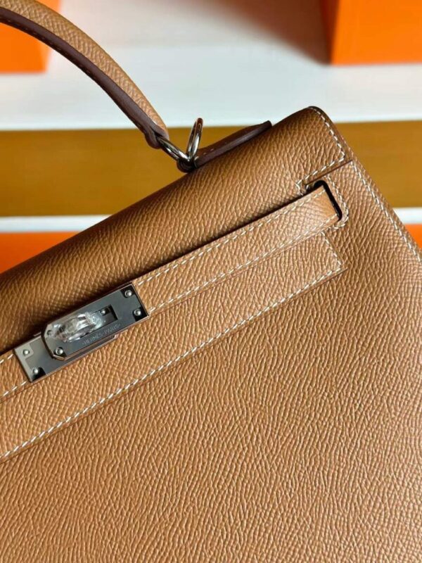 H Factory Bags Kelly Epsom Leather Golden Brown Silver Hardware 25cm Full Handmade