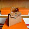 H Factory Bags Kelly Epsom Leather Golden Brown Silver Hardware 25cm Full Handmade