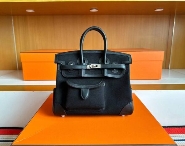 H Factory Bags Birkin Cargo Canvas & Swift Leather Black Silver Hardware 25cm Full Handmade