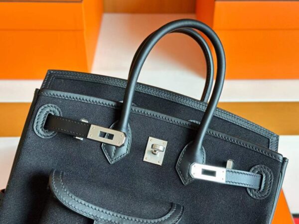 H Factory Bags Birkin Cargo Canvas & Swift Leather Black Silver Hardware 25cm Full Handmade