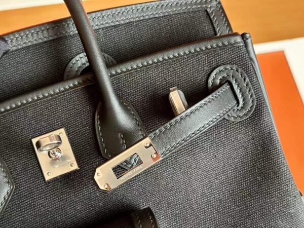 H Factory Bags Birkin Cargo Canvas & Swift Leather Black Silver Hardware 25cm Full Handmade