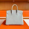 H Factory Bags Birkin Matte Porosus Crocodile CK80 Pearl Grey Silver Hardware 25cm Full Handmade