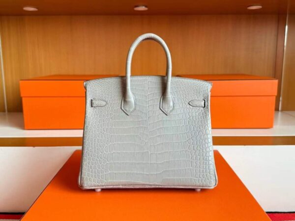 H Factory Bags Birkin Matte Porosus Crocodile CK80 Pearl Grey Silver Hardware 25cm Full Handmade