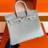 H Factory Bags Birkin Matte Porosus Crocodile CK80 Pearl Grey Silver Hardware 25cm Full Handmade