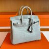 H Factory Bags Birkin Matte Porosus Crocodile CK80 Pearl Grey Silver Hardware 25cm Full Handmade