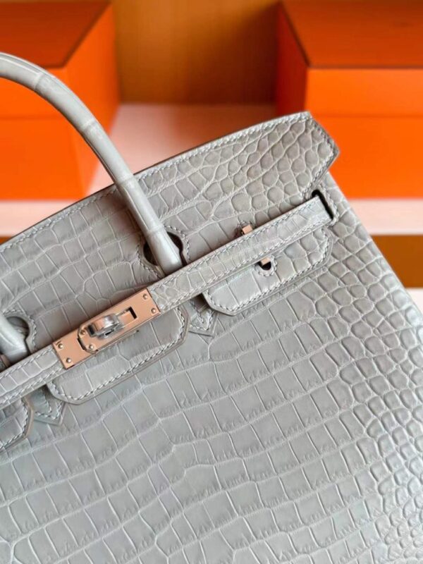 H Factory Bags Birkin Matte Porosus Crocodile CK80 Pearl Grey Silver Hardware 25cm Full Handmade