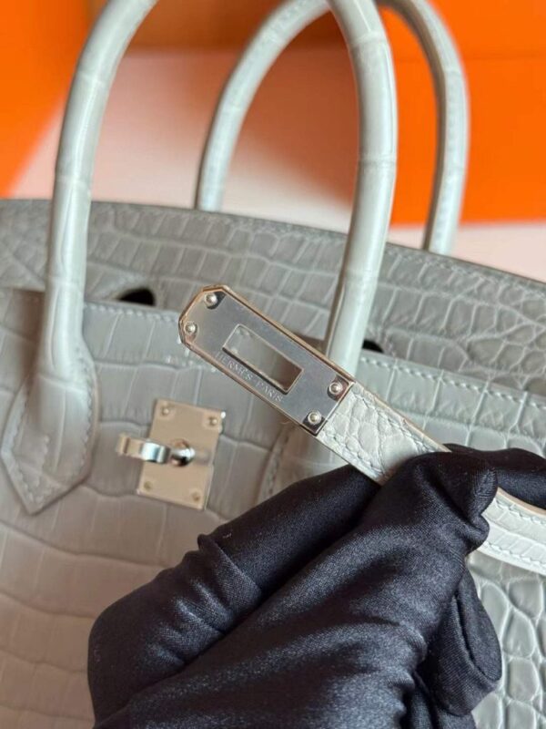 H Factory Bags Birkin Matte Porosus Crocodile CK80 Pearl Grey Silver Hardware 25cm Full Handmade