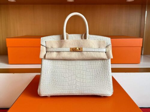 H Factory Bags Birkin Matte Porosus Crocodile Cream White Gold Hardware 25cm Full Handmade
