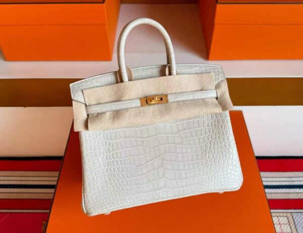 H Factory Bags Birkin Matte Porosus Crocodile Cream White Gold Hardware 25cm Full Handmade