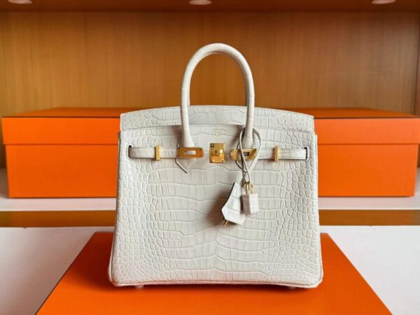 H Factory Bags Birkin Matte Porosus Crocodile Cream White Gold Hardware 25cm Full Handmade