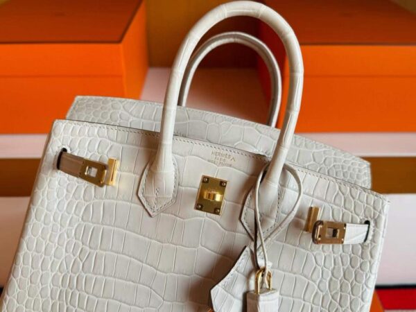H Factory Bags Birkin Matte Porosus Crocodile Cream White Gold Hardware 25cm Full Handmade
