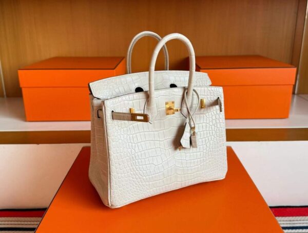 H Factory Bags Birkin Matte Porosus Crocodile Cream White Gold Hardware 25cm Full Handmade