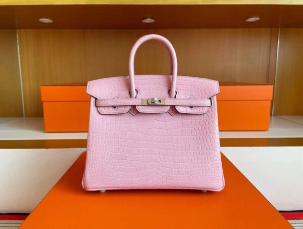 H Factory Bags Birkin Matte Porosus Crocodile Sakura Pink Silver Hardware 25cm Full Handmade