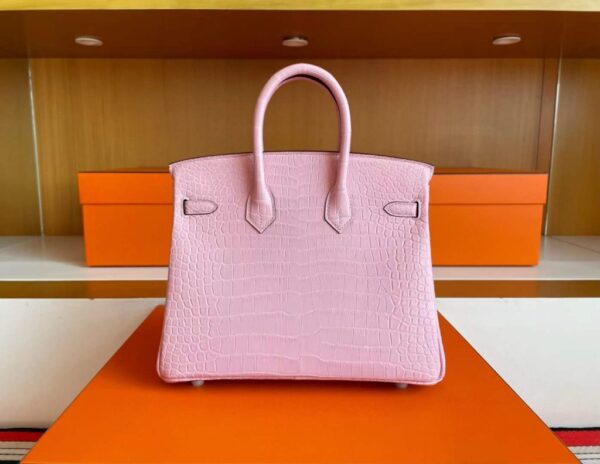 H Factory Bags Birkin Matte Porosus Crocodile Sakura Pink Silver Hardware 25cm Full Handmade