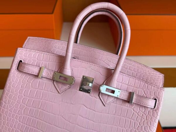 H Factory Bags Birkin Matte Porosus Crocodile Sakura Pink Silver Hardware 25cm Full Handmade