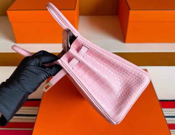 H Factory Bags Birkin Matte Porosus Crocodile Sakura Pink Silver Hardware 25cm Full Handmade
