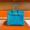 H Factory Bags Birkin Shiny Porosus Crocodile 7W Izmir Blue Silver Hardware 25cm Full Handmade