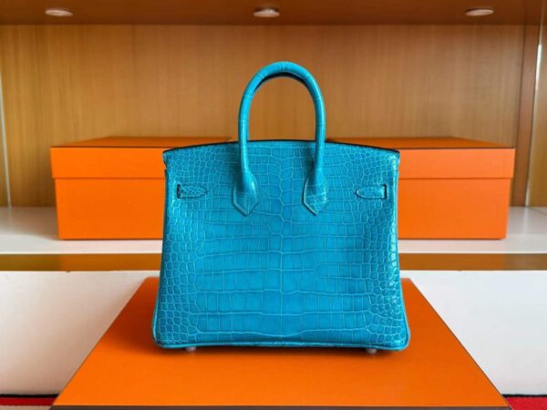 H Factory Bags Birkin Shiny Porosus Crocodile 7W Izmir Blue Silver Hardware 25cm Full Handmade